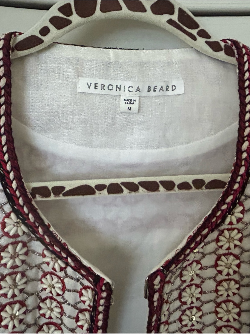 Veronica Beard White Embroidered Jacket with Burgundy and Black Accents - Picture 4 of 10